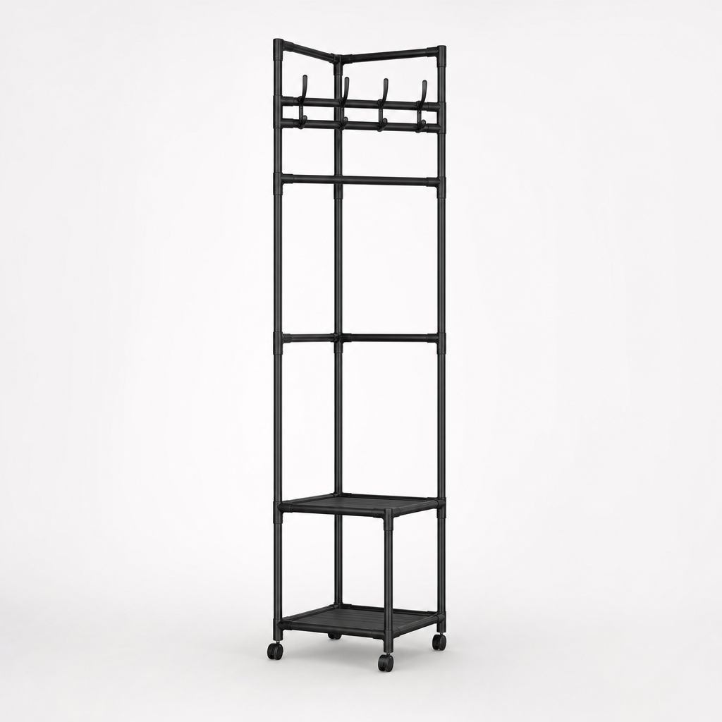 Nookstand – Space-Saving Garment Rack With Shelf And Hooks