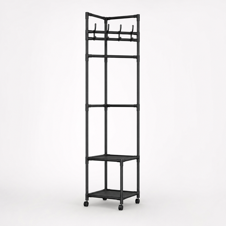 Nookstand – Space-Saving Garment Rack With Shelf And Hooks