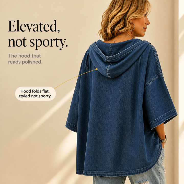 Wearlow – Oversized Washed Denim Look Hooded Poncho