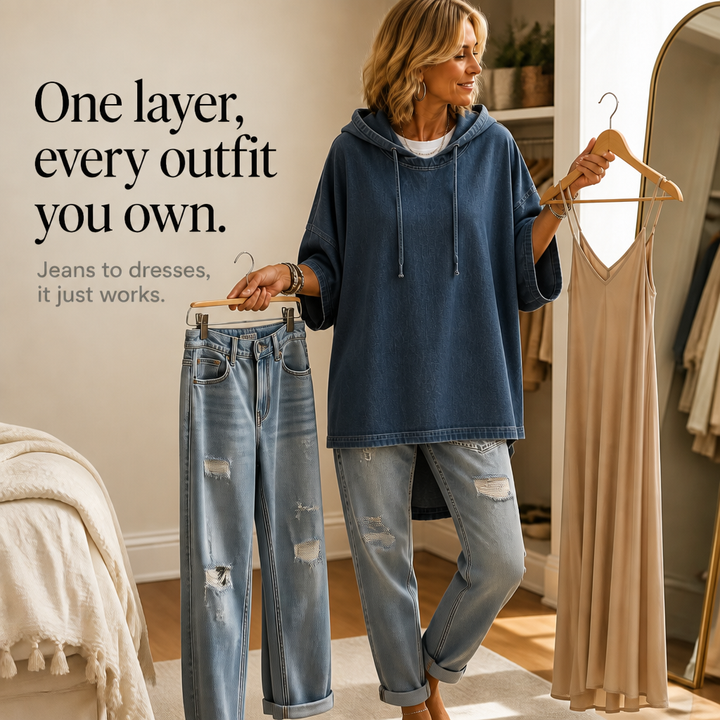 Wearlow – Oversized Washed Denim Look Hooded Poncho
