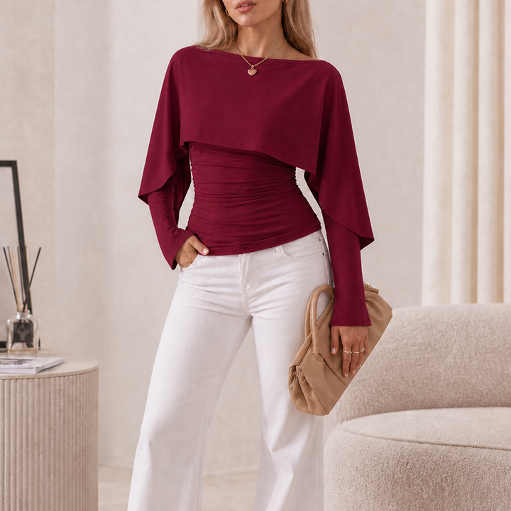 Wearbella – Cape Overlay Ruched Batwing Top