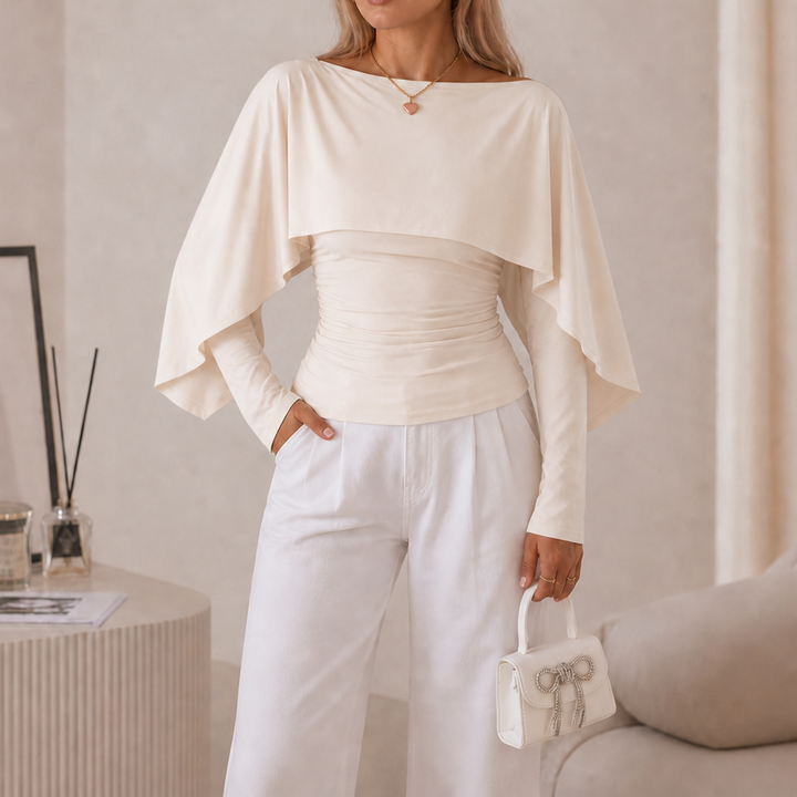 Wearbella – Cape Overlay Ruched Batwing Top