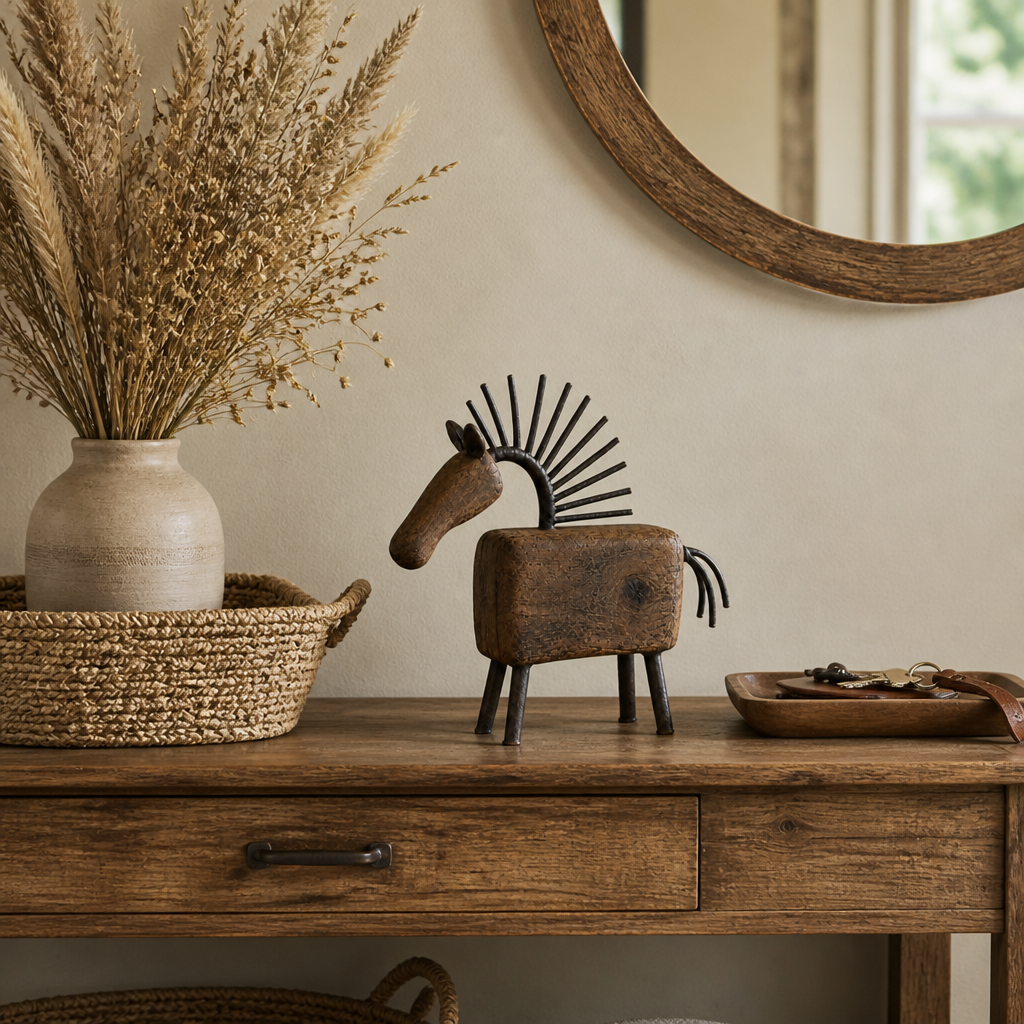 Harlowe & Forge – Mixed Wood Look And Metal Like Horse Figurine