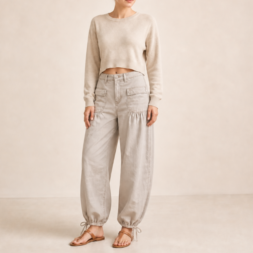 Barrelune – Tie-Hem Curved Barrel Leg Jeans