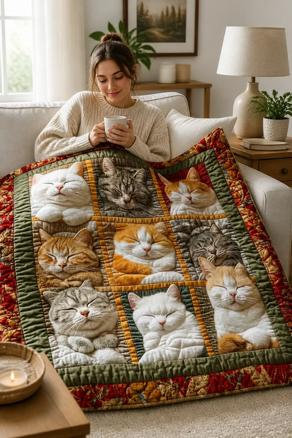 Purrfecto – Nine-Panel Sleeping Cats Reversible Flannel Throw