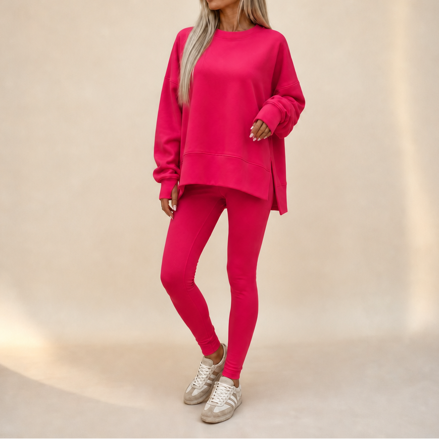 Cozelle – Thumbhole Sleeve Side-Slit Loungewear Set