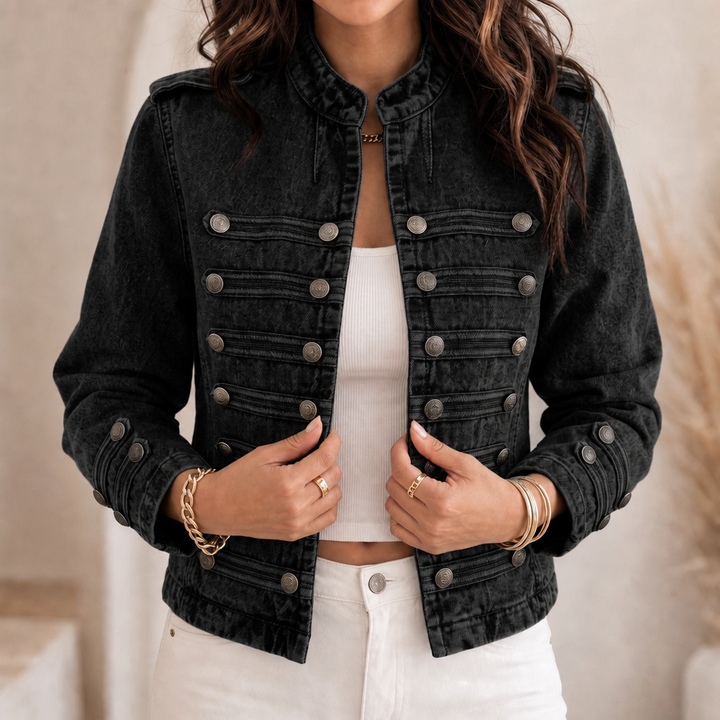Fielden – Standing Collar Multi-Button Denim Jacket