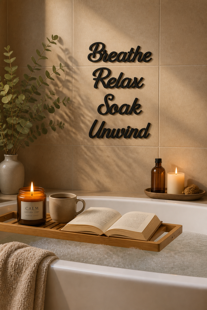 Millhouse Woodcraft – Layered Wood Cutout Bathroom Wall Sign Set