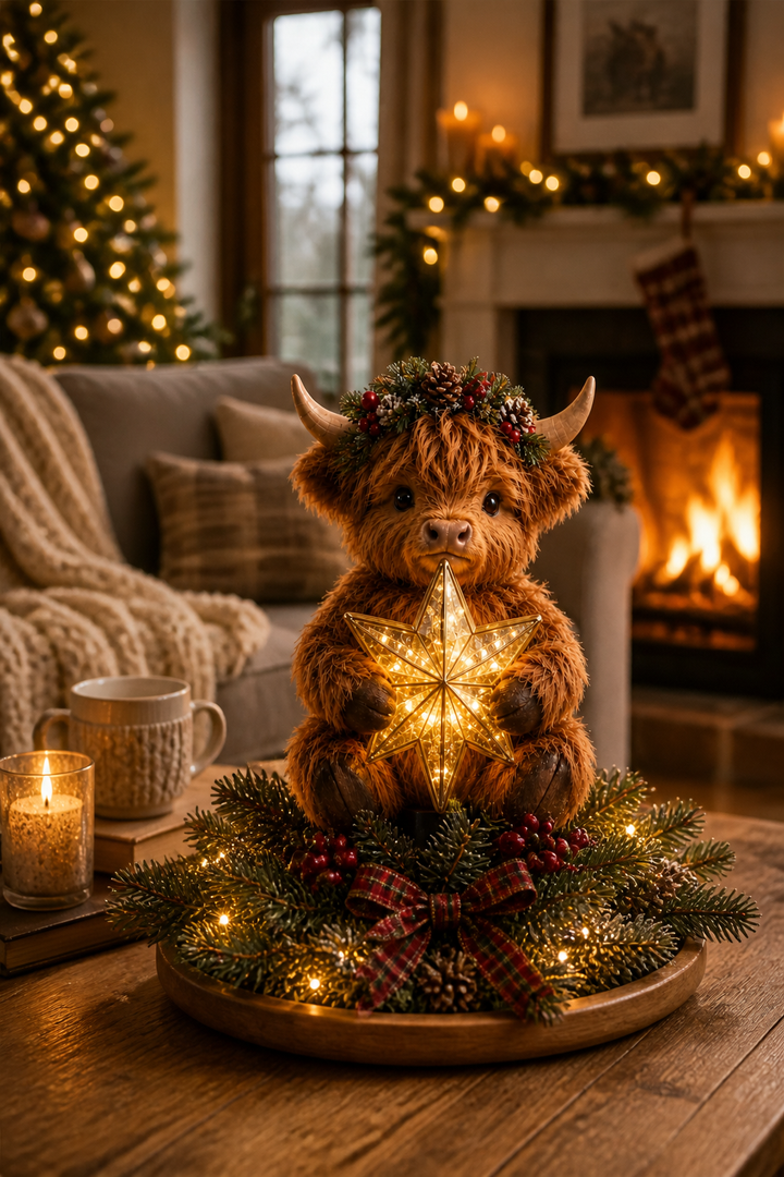 Highlow – Glowing Star Highland Cow Tree Topper