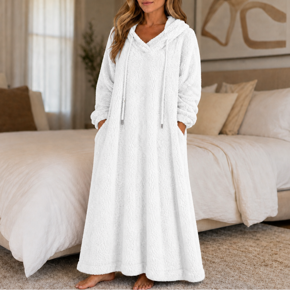 Coziya – Hooded Plush Fleece Maxi Robe Dress