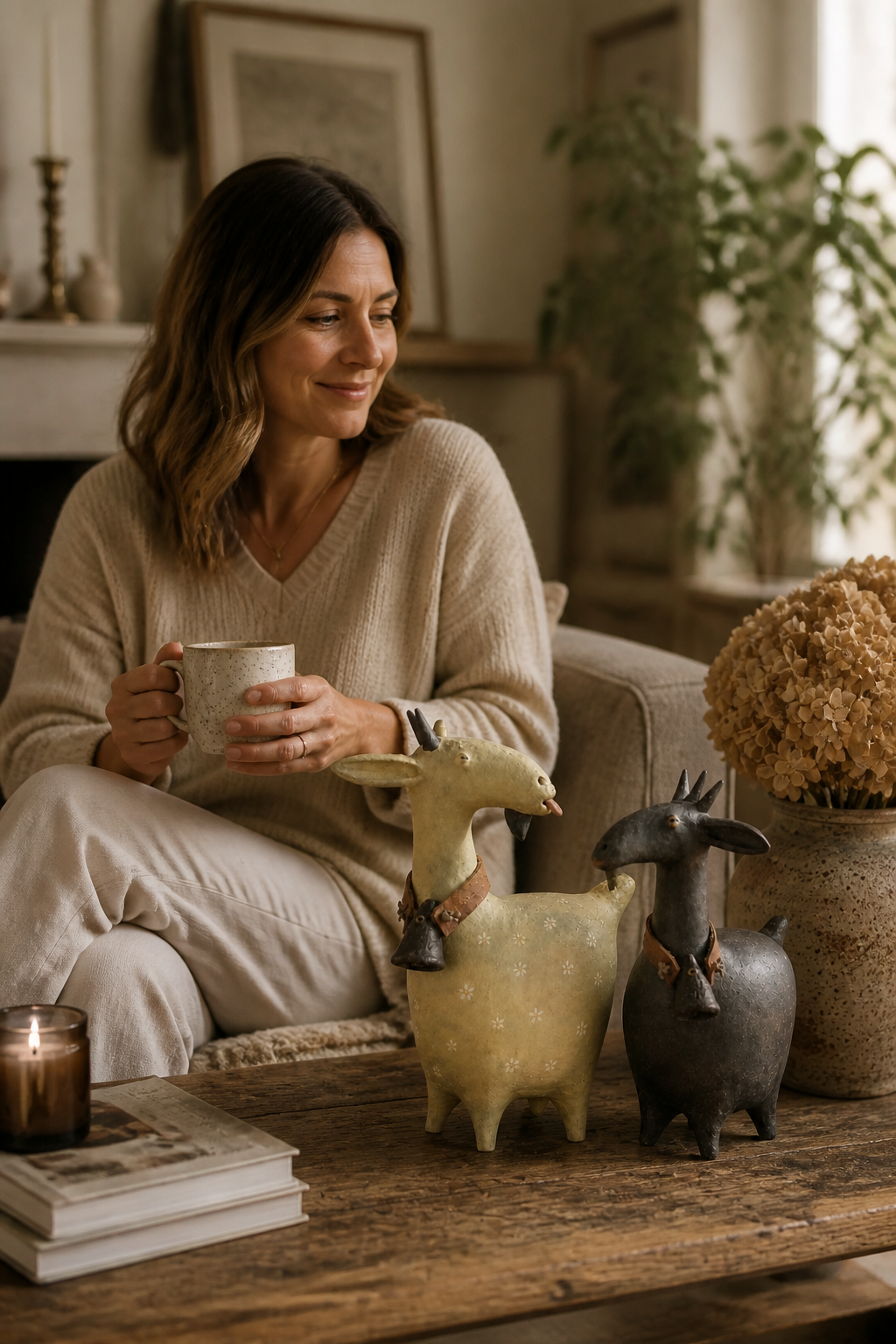 Meadowbrook – Rustic Distressed Resin Goat Figurine Set