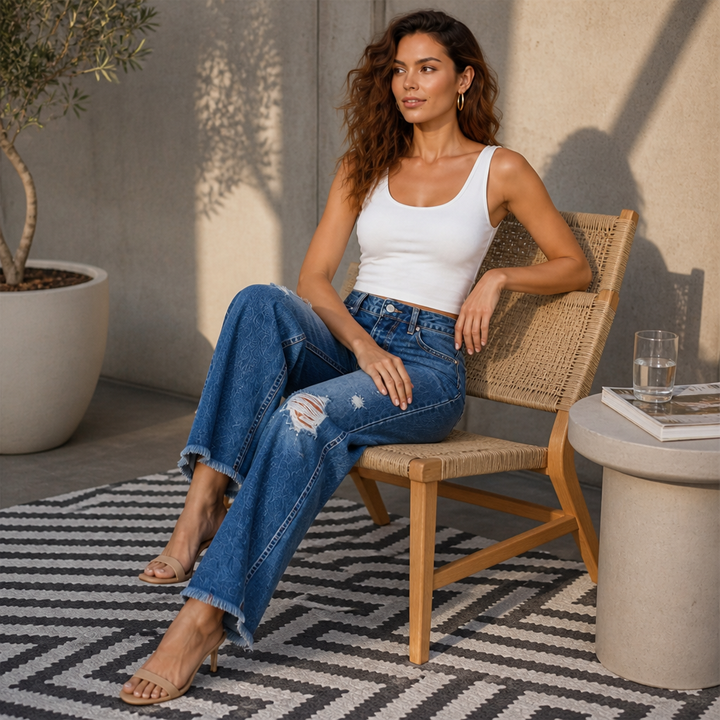 Trueline Denim – High-Rise Vertical-Seam Straight-Leg Jeans