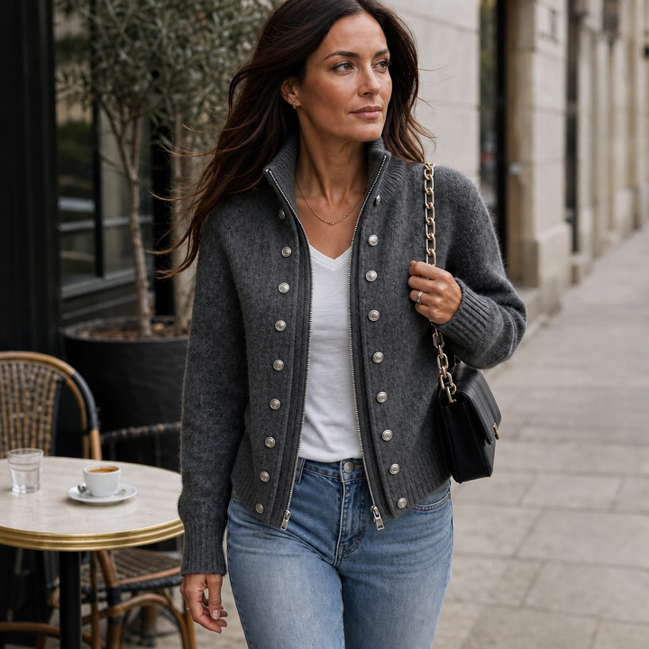 Wearvale – Two-Way Zip High-Neck Knit Cardigan