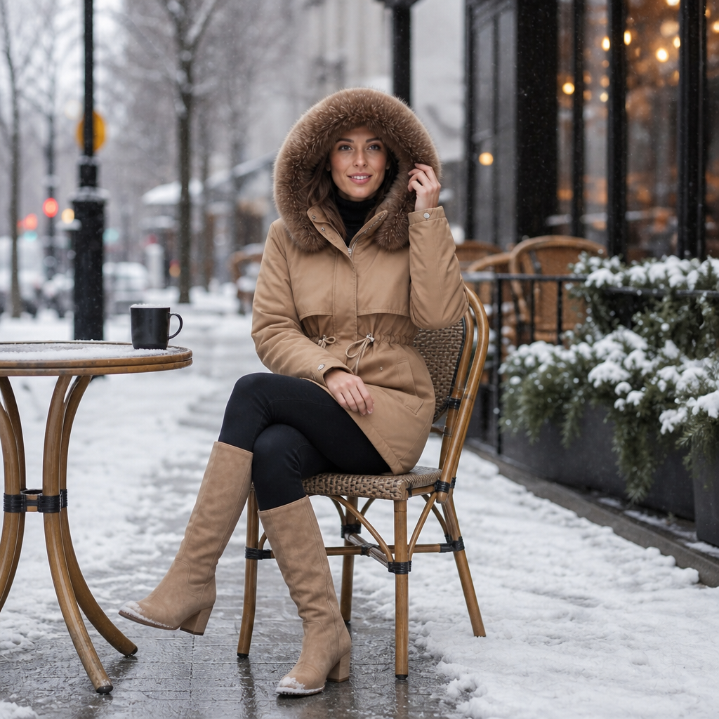 Veluxe – Fur-Trim Waist-Cinch Quilted Parka
