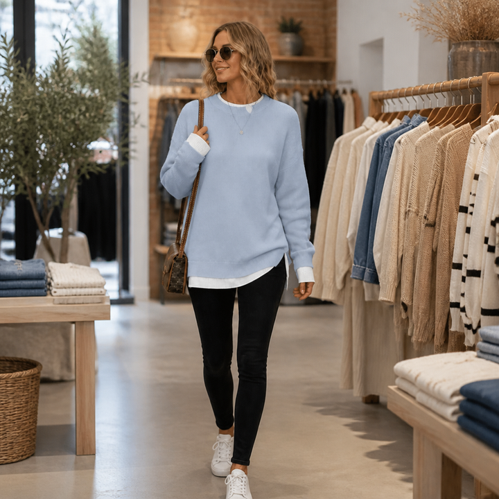 Layerly – Faux-Layer Collar And Cuff Knit Sweater