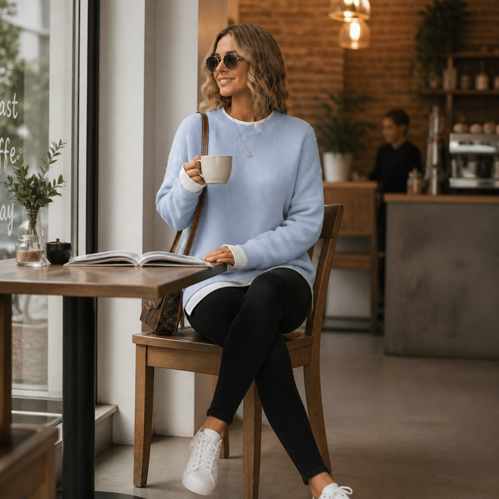 Layerly – Faux-Layer Collar And Cuff Knit Sweater