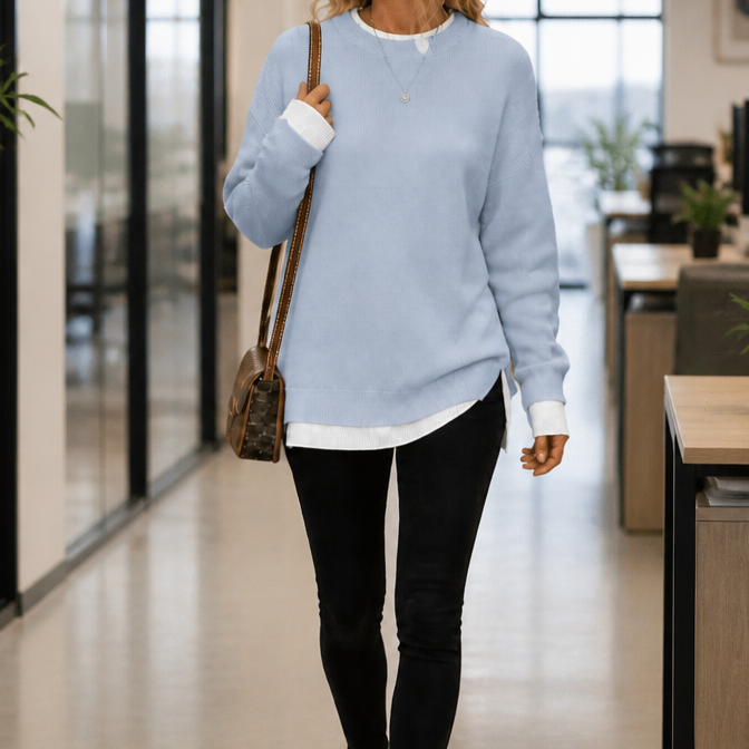 Layerly – Faux-Layer Collar And Cuff Knit Sweater