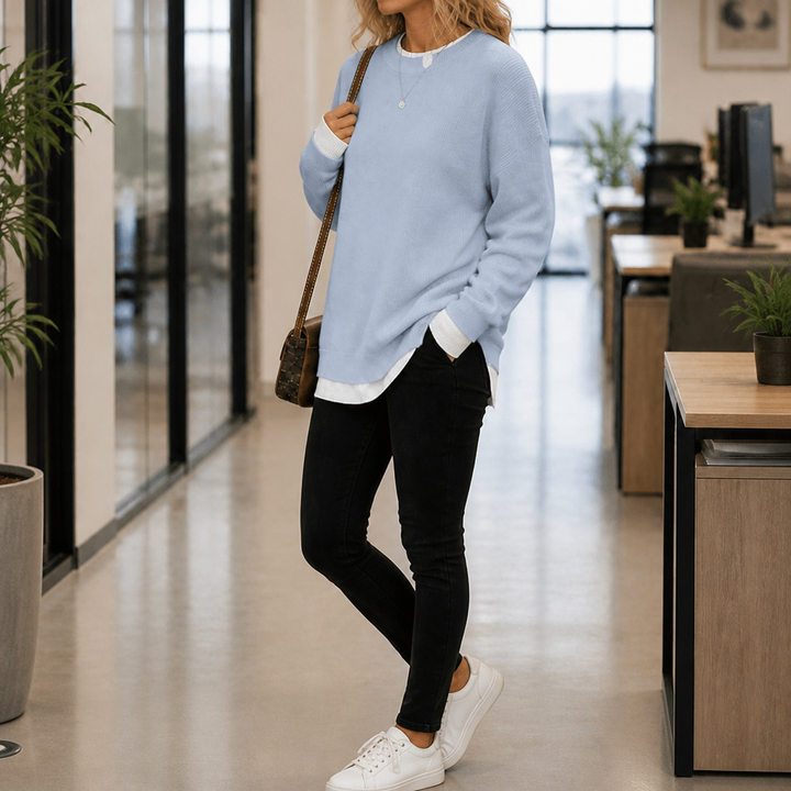 Layerly – Faux-Layer Collar And Cuff Knit Sweater