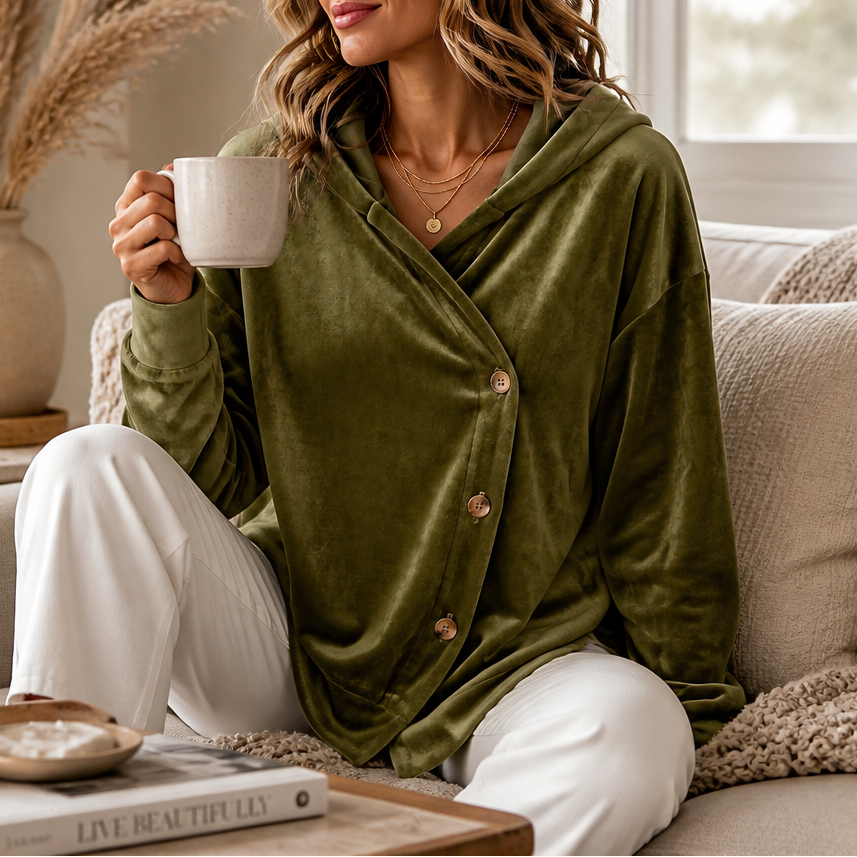 Velvenne – Asymmetric Button-Front Hoodie