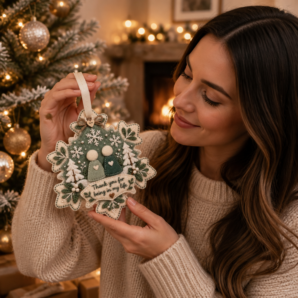 Heartfelt – Layered Felt "Thank You" Keepsake Ornament