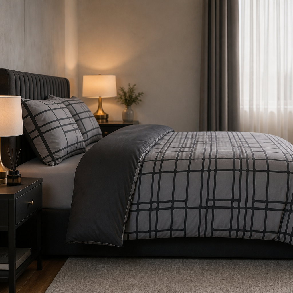 Gridfolia – Geometric Plaid-Grid Duvet Cover Set