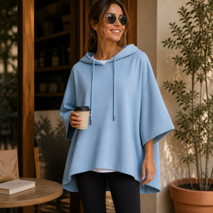 Wearlyn – Oversized Half-Sleeve Hooded Poncho Sweatshirt