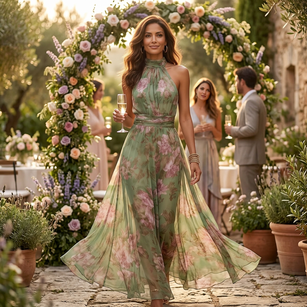 Rosalie – Women's Flowy Sage Floral Summer Maxi