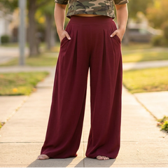 Curvella™ – Flowy Pleated Palazzo Pants for Curvy Comfort