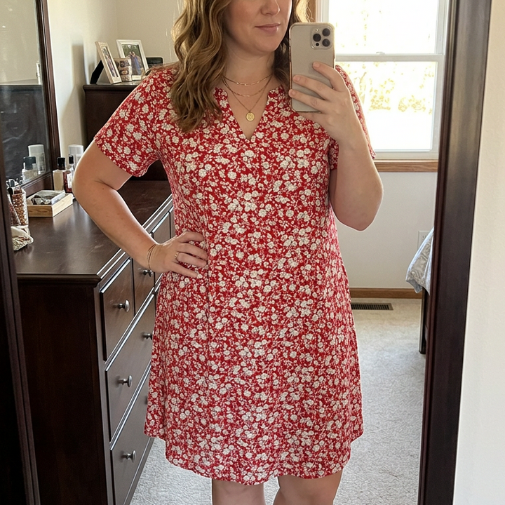 Veluna™ – V-Neck Floral Dress with Pockets