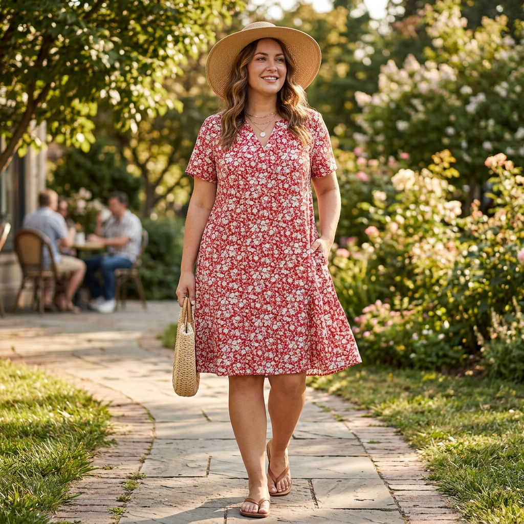Veluna™ – V-Neck Floral Dress with Pockets