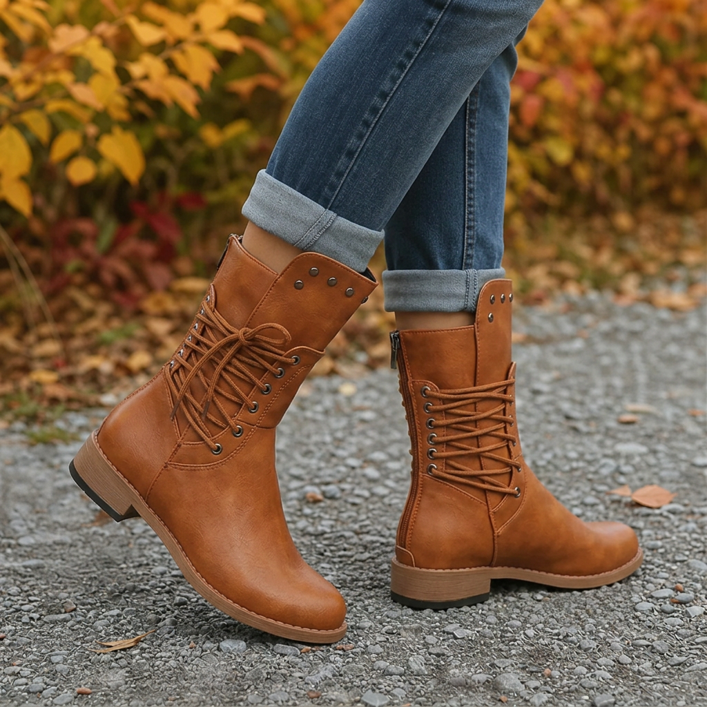 Calvera – Adjustable Wrap-Lace Mid-Calf Combat Boots