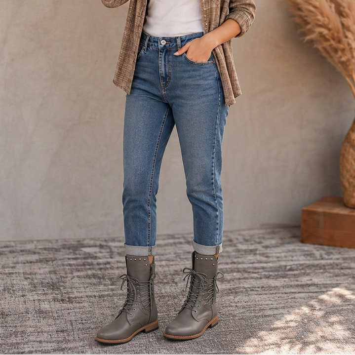 Calvera – Adjustable Wrap-Lace Mid-Calf Combat Boots