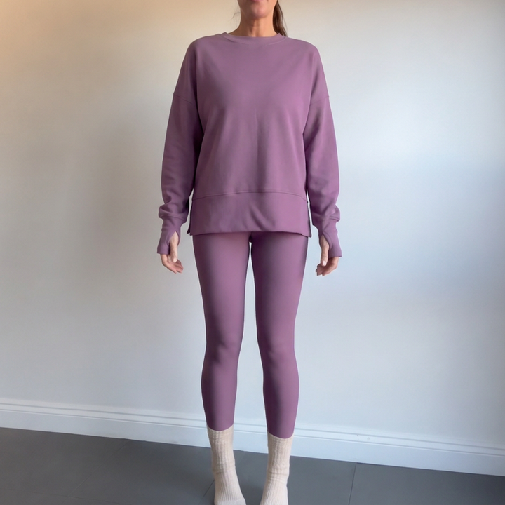 Cozelle – Thumbhole Sleeve Side-Slit Loungewear Set