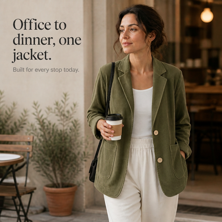 Corduraine – Notch Collar Single-Breasted Corduroy Blazer