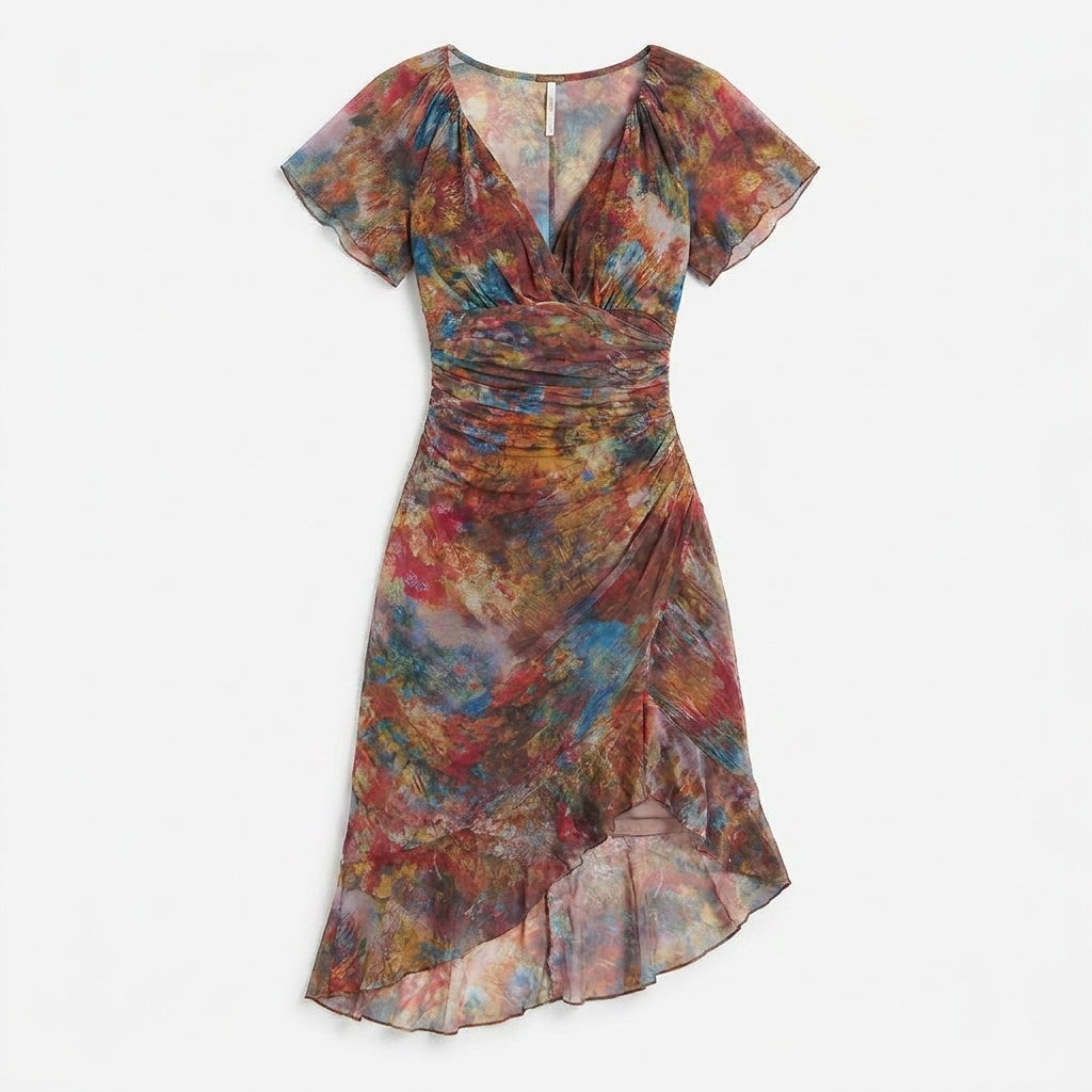 Elowen™ – Watercolor Ruched Midi Dress