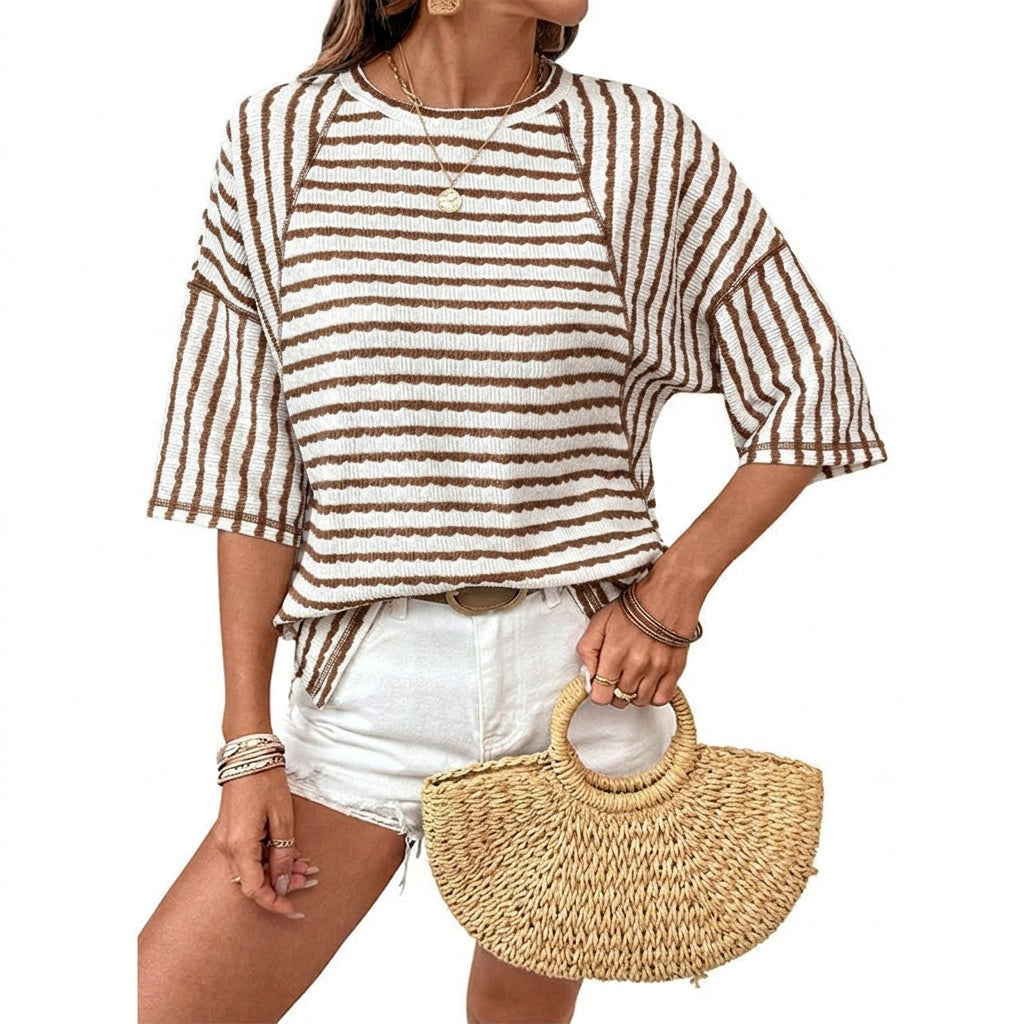 Elara™ – Textured Stripe Relaxed Tee