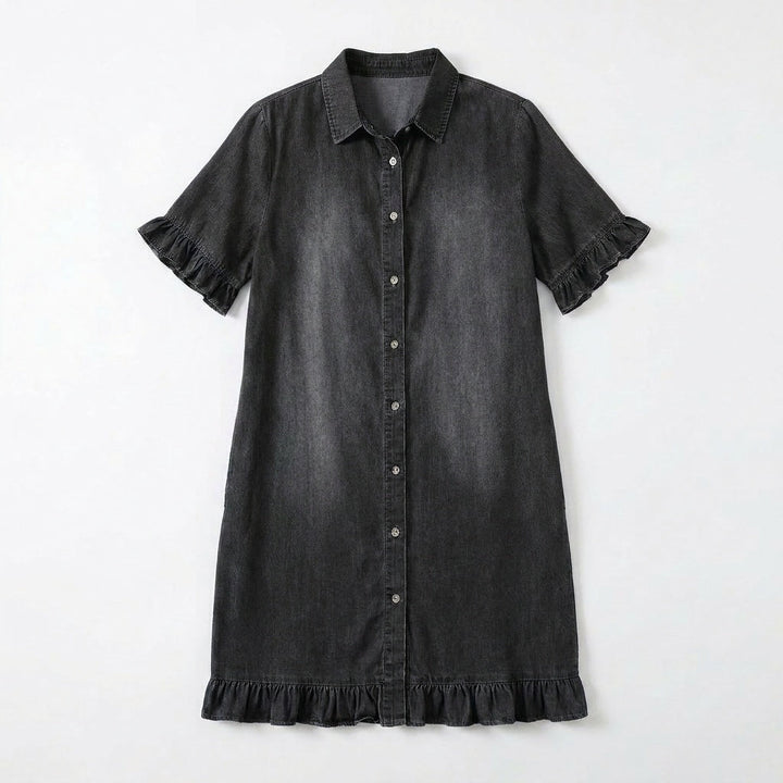 Aveline™ - Soft Shirt Dress with Ruffle Hem