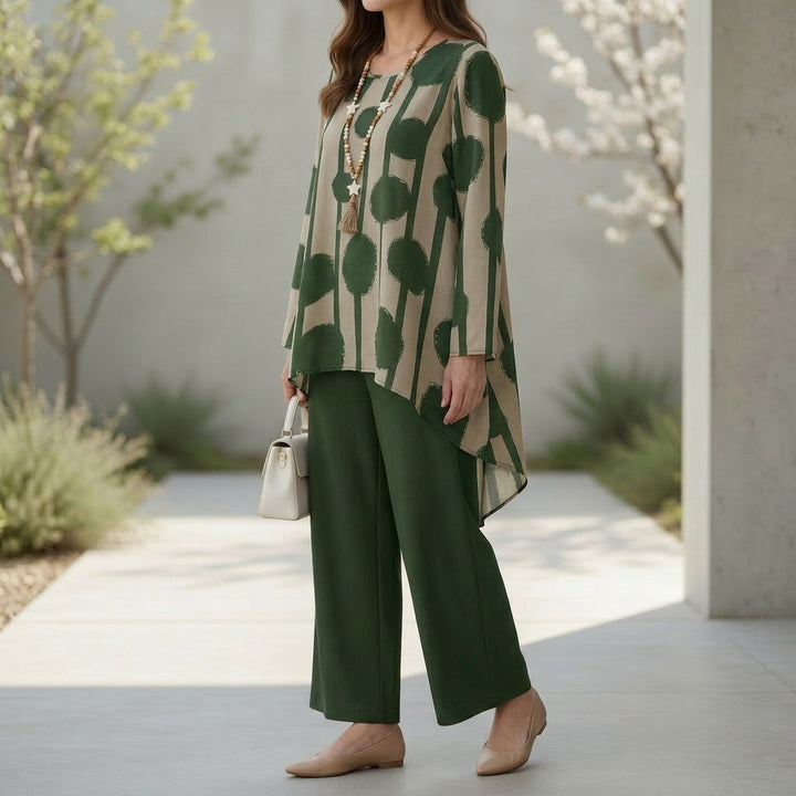 Vivelyn™ – Bold Print High-Low Tunic & Wide-Leg Pants Set