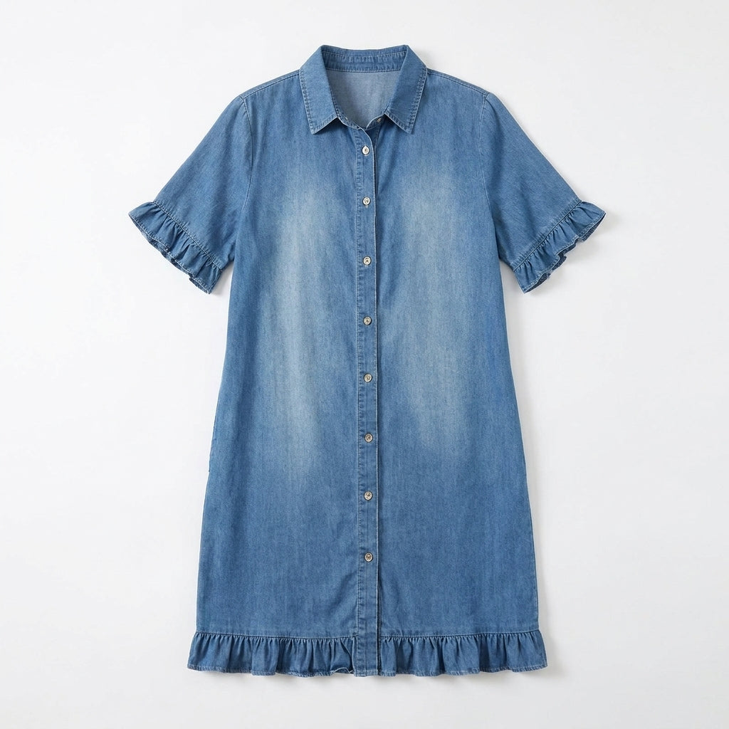 Aveline™ - Soft Shirt Dress with Ruffle Hem
