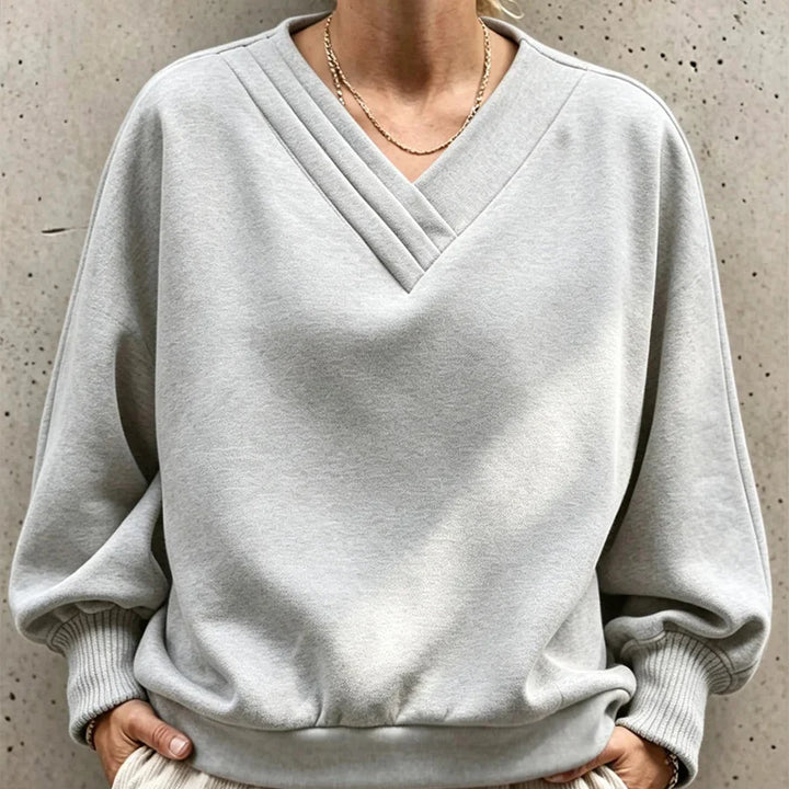 Wearbella – Pleated V-Neck Balloon Sleeve Sweatshirt
