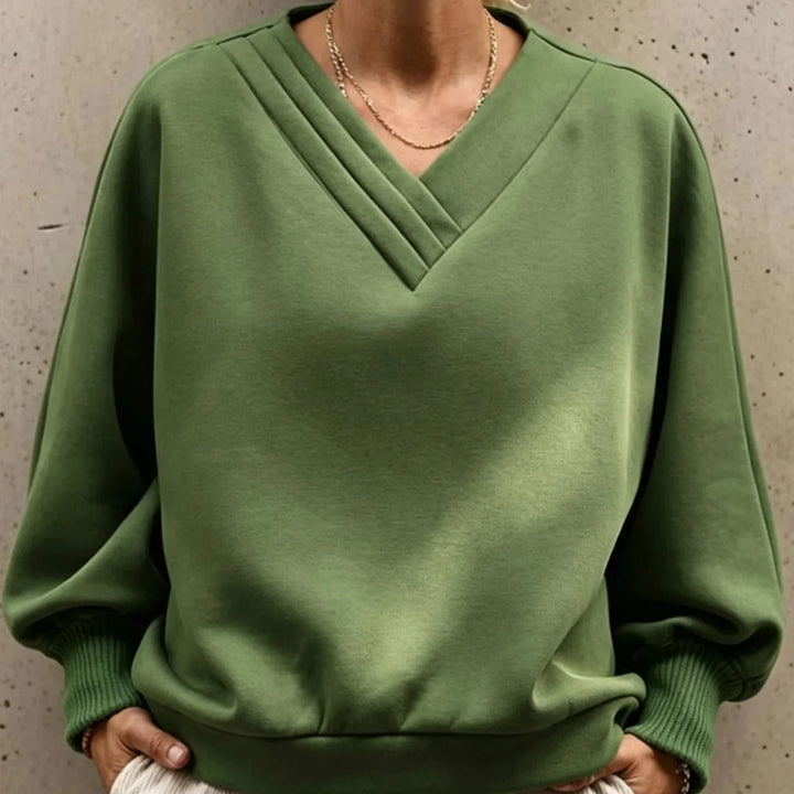 Wearbella – Pleated V-Neck Balloon Sleeve Sweatshirt