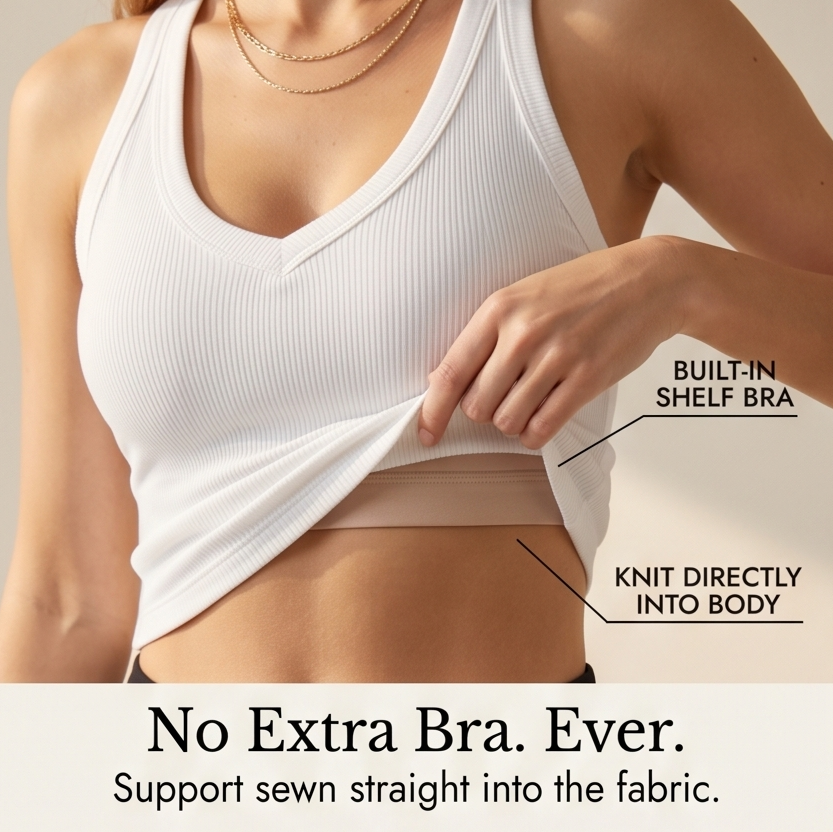 Lunella™ Ribbed V-Neck Tank with Built-In Bra