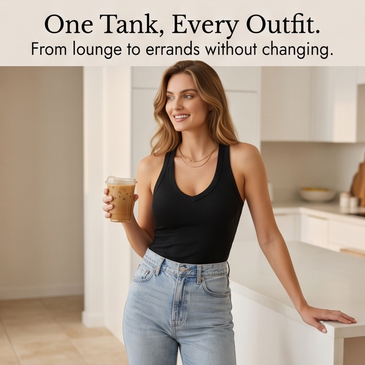 Lunella™ Ribbed V-Neck Tank with Built-In Bra
