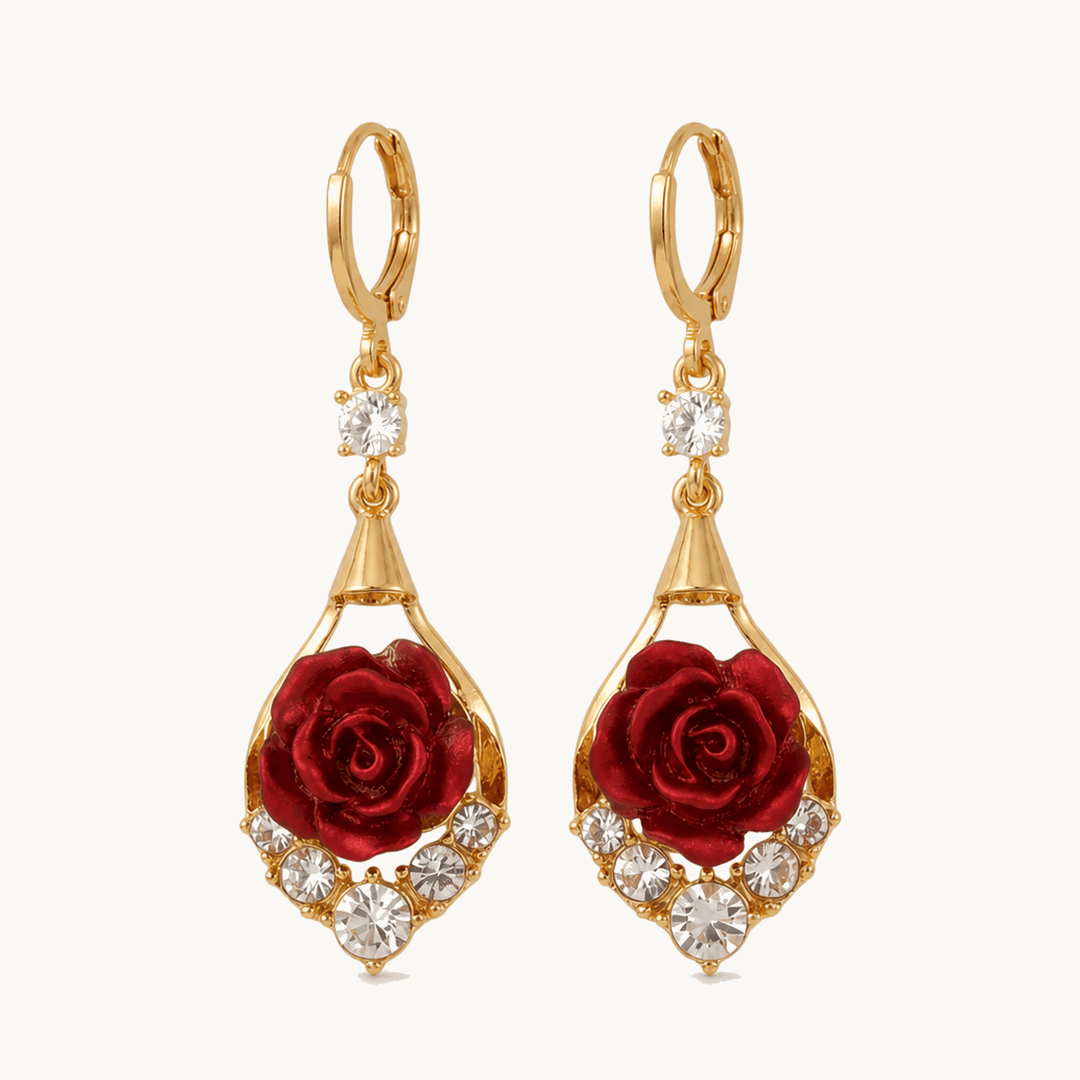 Rosavelle™ – Red Rose Crystal Drop Earrings
