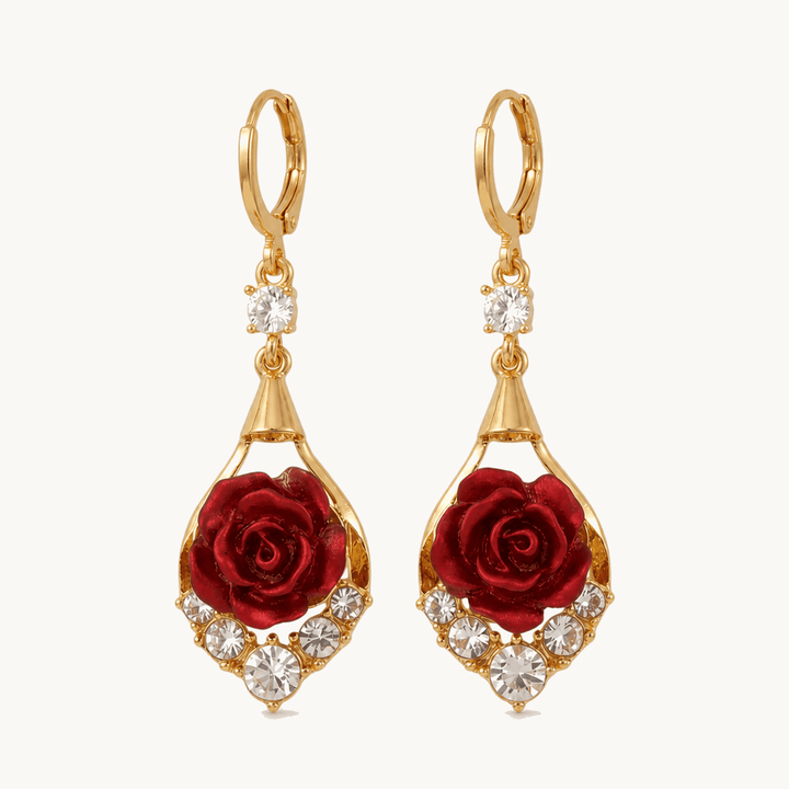 Rosavelle™ – Red Rose Crystal Drop Earrings