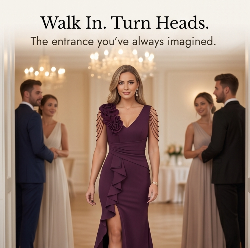 Roselani™ – Rosette Shoulder Mermaid Evening Gown