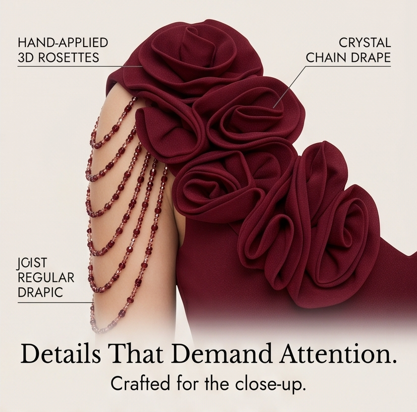 Roselani™ – Rosette Shoulder Mermaid Evening Gown