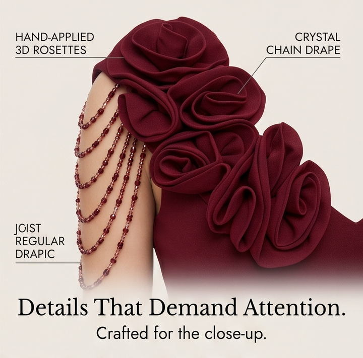 Roselani™ – Rosette Shoulder Mermaid Evening Gown