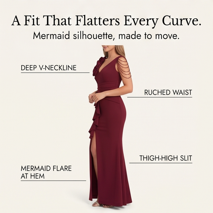 Roselani™ – Rosette Shoulder Mermaid Evening Gown