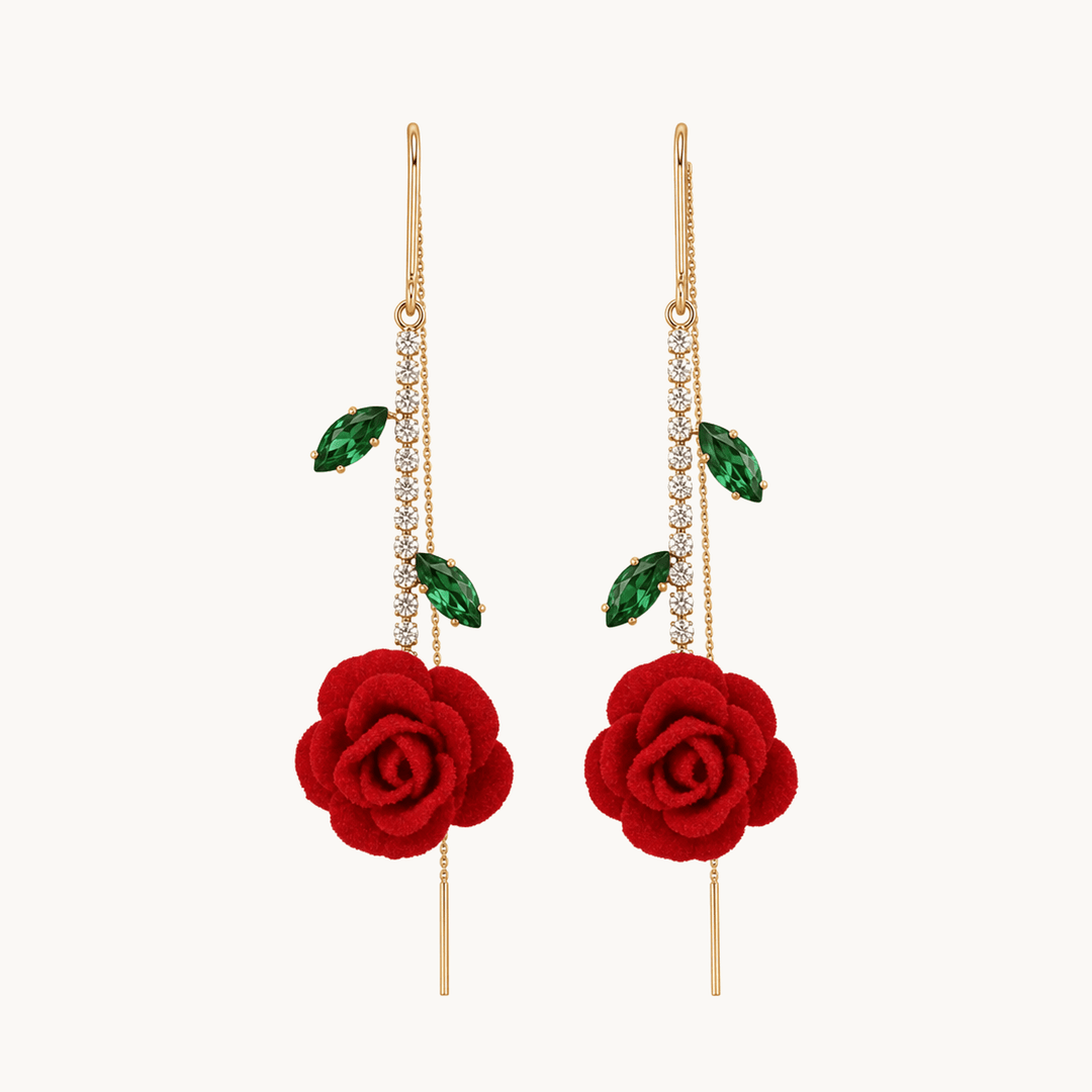 Roselyn™ – Romantic Rose and Emerald Earrings Gold